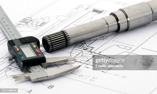 dibujos de ingeniería - calibrador fotografías e imágenes de stock
