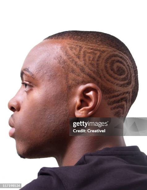 intricate hair style, profile of a young man - man haircut stock pictures, royalty-free photos & images