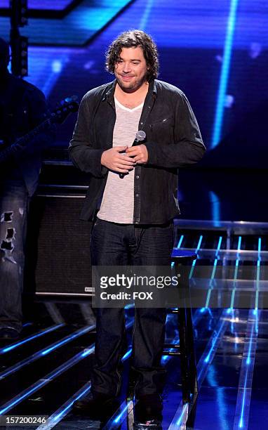 Singer Josh Krajcik performs onstage at FOX's "The X Factor" Season 2 Top 8 to 6 Live Elimination Show on November 29, 2012 in Hollywood, California.