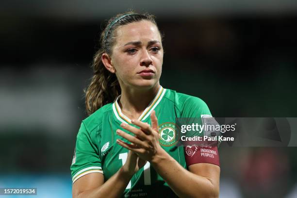 Katie McCabe of Republic of Ireland applauds fans after her team's 1-2 defeat in the FIFA Women's World Cup Australia & New Zealand 2023 Group B...