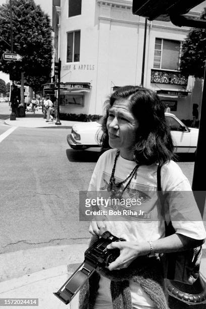 Photographer Catherine Gruver outside Van Cleef & Arpels jewelry shop on Rodeo Drive the day after a gunmans attempted robbery ended in gunfire and...