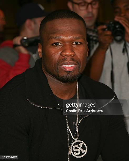 Rapper/actor Curtis "50 Cent" Jackson attends the Los Angeles media day workout on November 29, 2012 in Los Angeles, California.