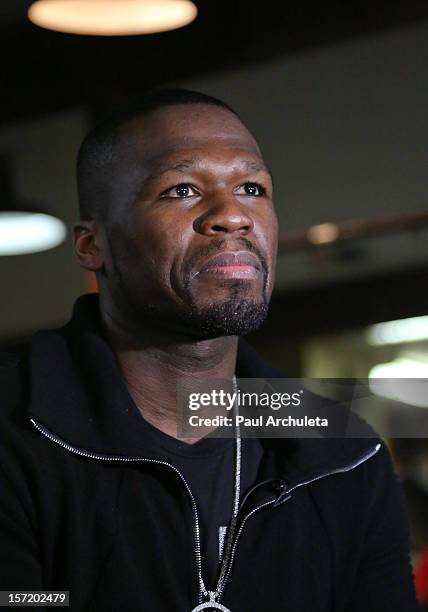Rapper/actor Curtis "50 Cent" Jackson attends the Los Angeles media day workout on November 29, 2012 in Los Angeles, California.
