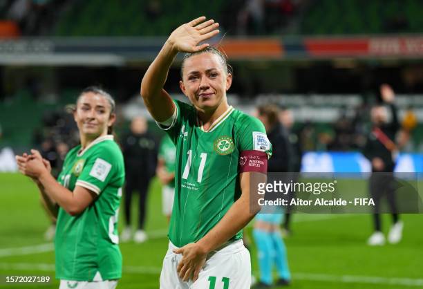 Katie McCabe of Republic of Ireland applauds fans after her team's 1-2 defeat in the FIFA Women's World Cup Australia & New Zealand 2023 Group B...