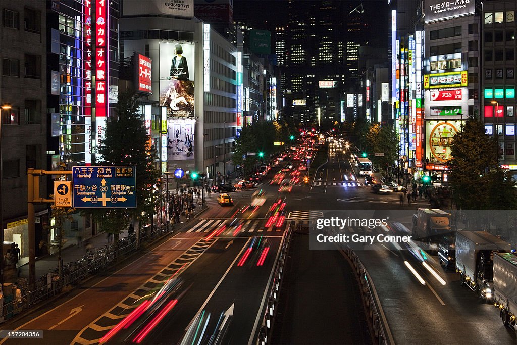 Blur of traffic at night in Shimbashi