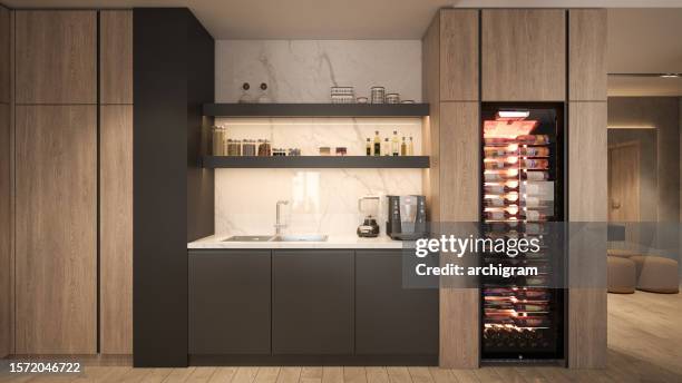 interior design. architecture. computer generated image of kitchen. architectural visualization. 3d rendering. - kitchen fashion stock pictures, royalty-free photos & images