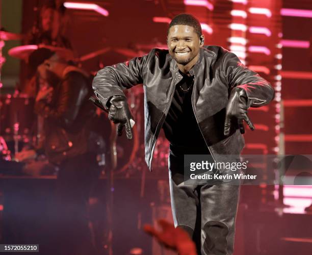 In this image released on August 2, Usher performs onstage during a taping of iHeartRadio’s Living Black 2023 Block Party in Inglewood, California.