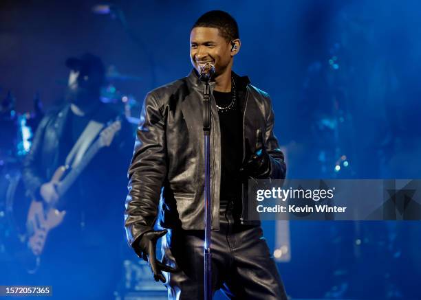 In this image released on August 2, Usher performs onstage during a taping of iHeartRadio’s Living Black 2023 Block Party in Inglewood, California.