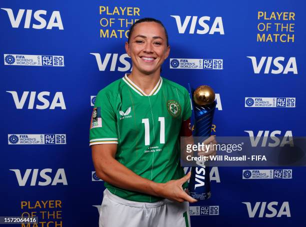 Katie McCabe of Republic of Ireland poses for a photo with her VISA Player of the Match award after the FIFA Women's World Cup Australia & New...