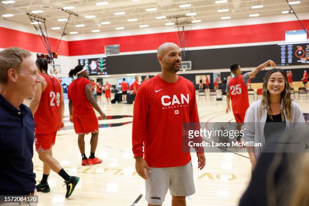 August 1 - Coach Jordi Fernandez with Canada's men's basketball team is pictured during practice at the FIBA Men's Basketball World Cup training camp...