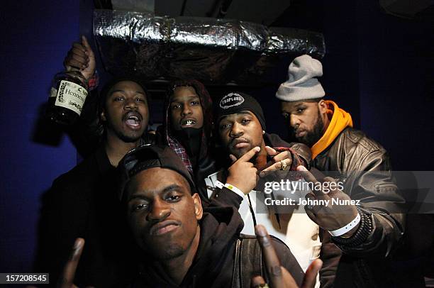 Members of A$AP Mob backstage at Best Buy Theatre on November 29, 2012 in New York City.