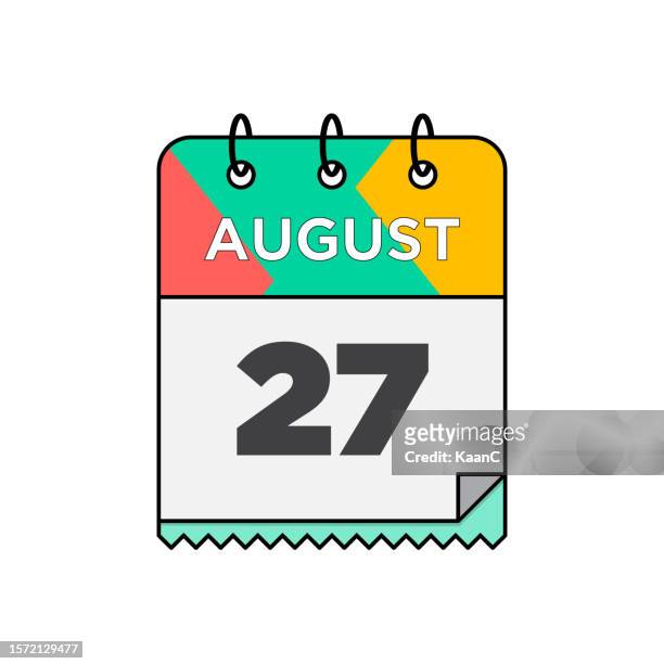 illustrations, cliparts, dessins animés et icônes de août - icône de calendrier quotidien dans l’illustration de stock de style design plat - august 13 august 19