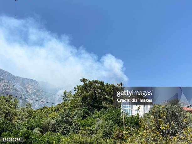 The forest fire, which started two days ago in Antalya's Kemer district, continues on its third day on July 26, 2023 in Antalya, Turkey. Air and land...