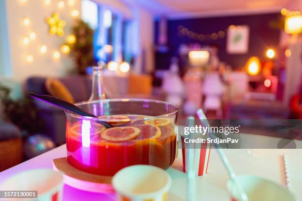 drinks table setup at a house party - punch drink stock pictures, royalty-free photos & images