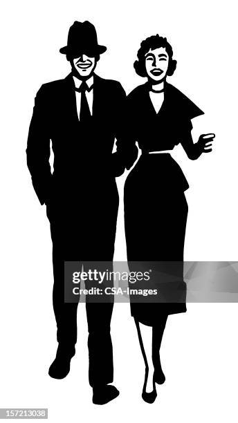 well dressed couple - arm in arm stock illustrations