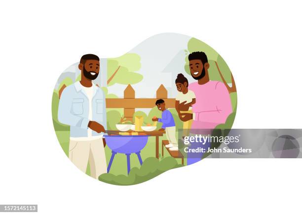 family time: backyard barbecue - family backyard stock illustrations