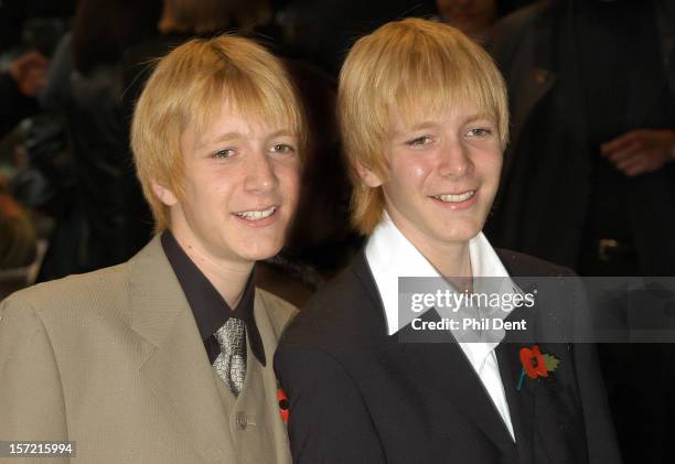 James and Oliver Phelps appear at the premiere of the first Harry Potter film, London, 03 November 2002.