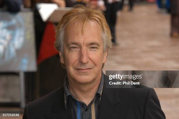 Alan Rickman appears at the premiere of the second Harry Potter film, Leicester Square, London, 30 May 2004.