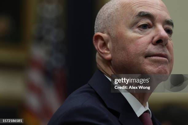 Secretary of Homeland Security Alejandro Mayorkas testifies during a hearing before the House Committee on the Judiciary at Rayburn House Office...