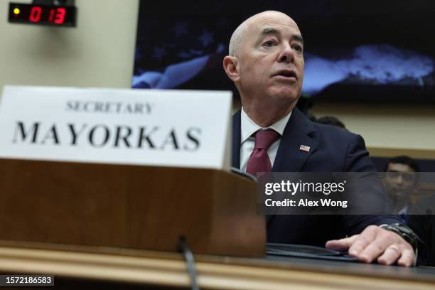 Secretary of Homeland Security Alejandro Mayorkas testifies during a hearing before the House Committee on the Judiciary at Rayburn House Office...