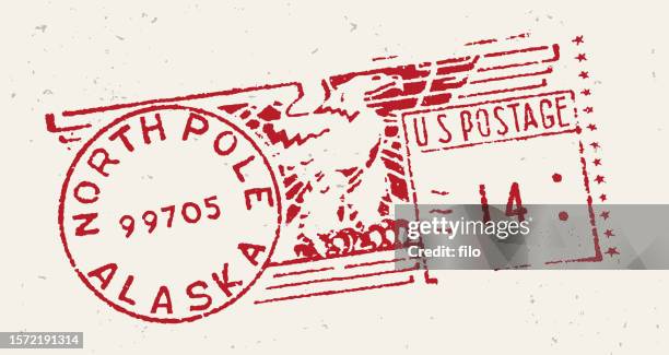 north pole postage cancellation stamp - santas workshop stock illustrations