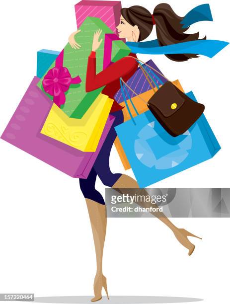 stylish christmas shopper - woman scarf trousers stock illustrations