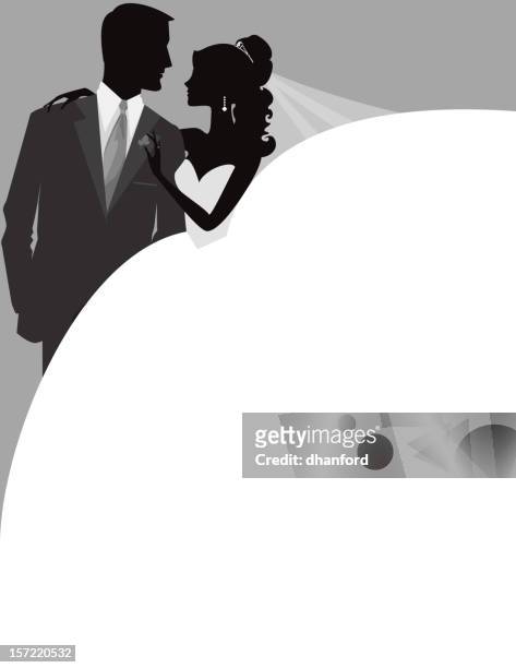 braut und bräutigam just married silhouette - illustration mariage stock-grafiken, -clipart, -cartoons und -symbole