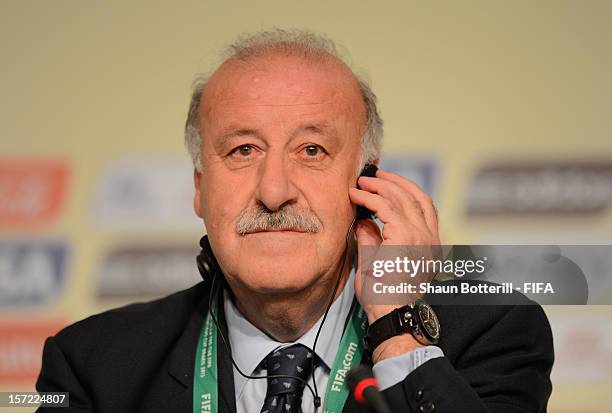 Spain coach, Vicente de Bosque addresses the media during the team coaches press conference prior to the Official Draw for the FIFA Confederations...