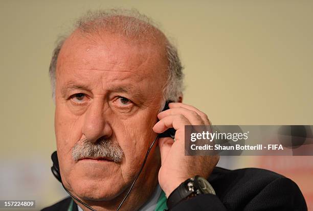 Spain coach, Vicente de Bosque addresses the media during the team coaches press conference prior to the Official Draw for the FIFA Confederations...