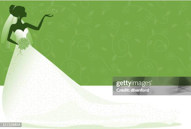 stockillustraties, clipart, cartoons en iconen met bride silhouette in green - wedding dress