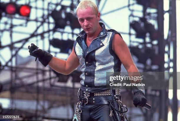 British heavy metal group Judas Priest perform onstage during the US Festival, San Bernardino, California, May 29, 1983. Pictured is singer Rob...