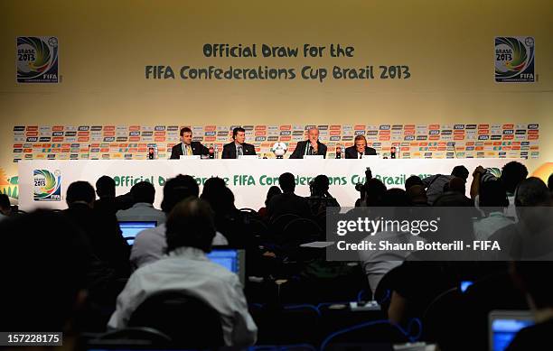 Spain coach, Vicente de Bosque addresses the media during the team coaches press conference prior to the Official Draw for the FIFA Confederations...