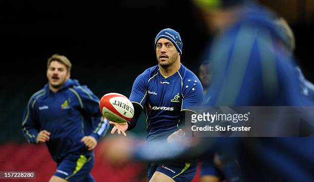 Wallabies captain Nathan Sharpe in action during the Australia Captains Run ahead of Saturdays game against Wales at Millennium Stadium on November...