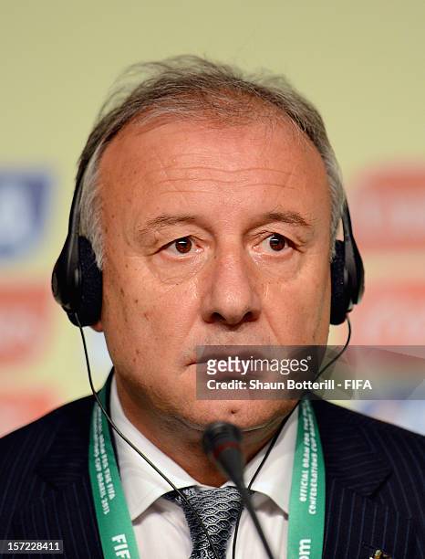 Japan coach, Alberto Zaccheroni addresses the media during the team coaches press conference prior to the Official Draw for the FIFA Confederations...