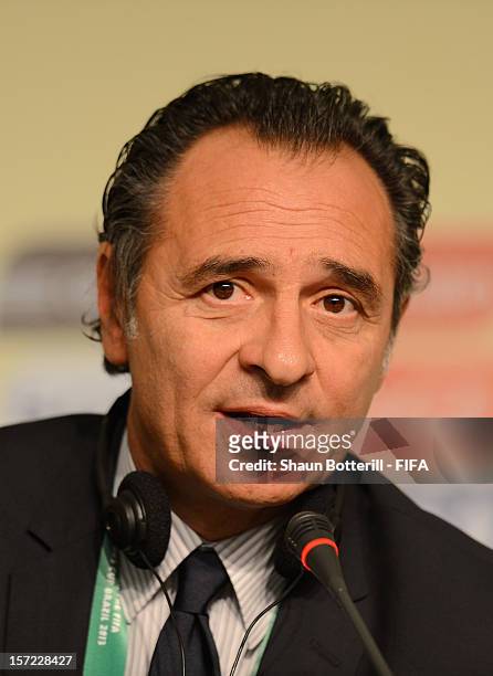 Italy coach, Cesare Prandelli addresses the media during the team coaches press conference prior to the Official Draw for the FIFA Confederations Cup...
