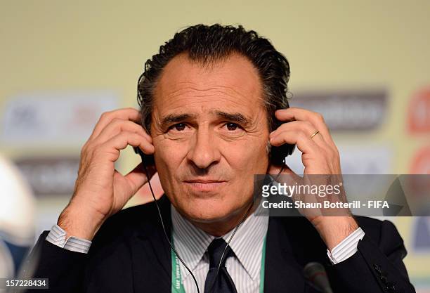 Italy coach, Cesare Prandelli addresses the media during the team coaches press conference prior to the Official Draw for the FIFA Confederations Cup...