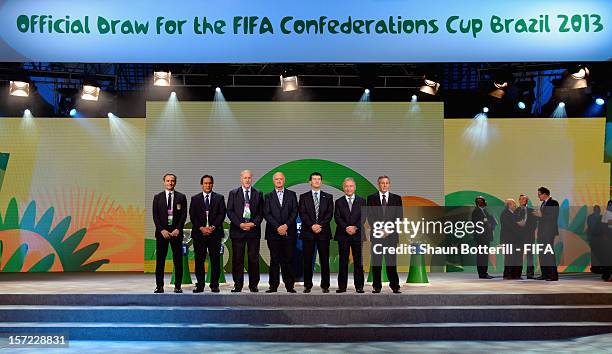 The coaches of the participating teams l-r: Cesare Prandelli , Eddy Etaeta , Vicente de Bosque , Luiz Felipe Scolari , Jose Manuel de la Torre ,...