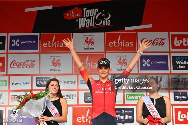 Joshua Tarling of Great Britain and Team INEOS Grenadiers - Red Best Young Rider Jersey celebrates at podium during the 44th Ethias-Tour de Wallonie...