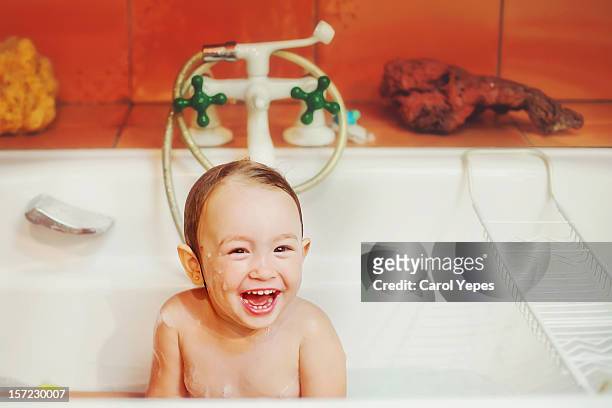 happy toodler at bathroom - toodler fotografías e imágenes de stock