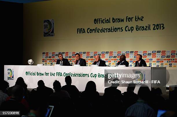 President, Joseph S.Blatter addresses the media during FCC Press Conference prior to the Official Draw for the FIFA Confederations Cup Brazil 2013 on...
