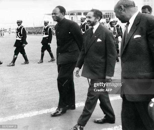 Reproduction of a file photo dated 25 May 1963 shows the Ethiopian Emperor Haile Selassie and Ghana's founder and first President Kwame Nkrumah...