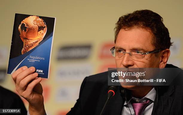 Secretary General, Jerome Valcke addresses the media during FCC Press Conference prior to the Official Draw for the FIFA Confederations Cup Brazil...