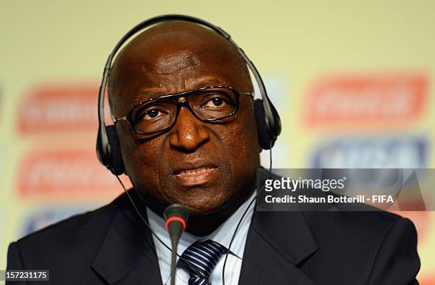 Jacques Anouma, Chairman of the FIFA Confederations Cup Organising Committee addresses the media during FCC Press Conference prior to the Official...