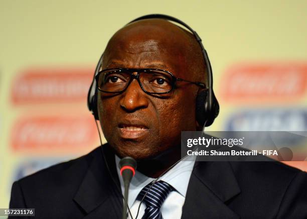 Jacques Anouma, Chairman of the FIFA Confederations Cup Organising Committee addresses the media during FCC Press Conference prior to the Official...