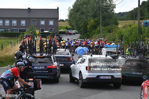 General view of the peloton stopped by the confusion in the route of the race during the 44th Ethias-Tour de Wallonie 2023, Stage 5 a 215km stage...