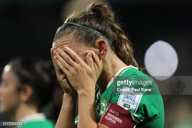 Katie McCabe of Republic of Ireland reacts after being defeated during the FIFA Women's World Cup Australia & New Zealand 2023 Group B match between...