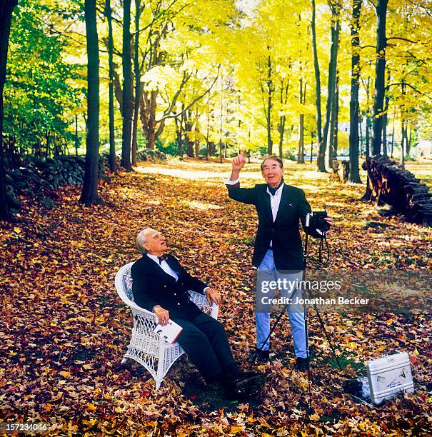Photographer Slim Aarons and editor in chief of Town & Country Frank Zachary are photographed for Vanity Fair Magazine on October 14, 1997 at Slim...