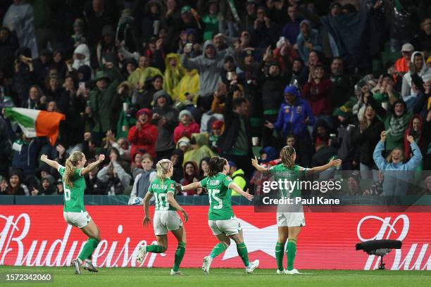 Katie McCabe of Republic of Ireland celebrates a goal during the FIFA Women's World Cup Australia & New Zealand 2023 Group B match between Canada and...
