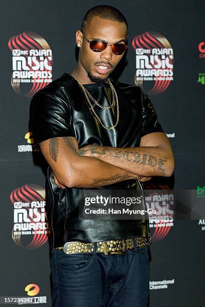 Hip Hop artist B.o.B attends the 2012 Mnet Asian Music Awards Red Carpet on November 30, 2012 in Hong Kong, Hong Kong.