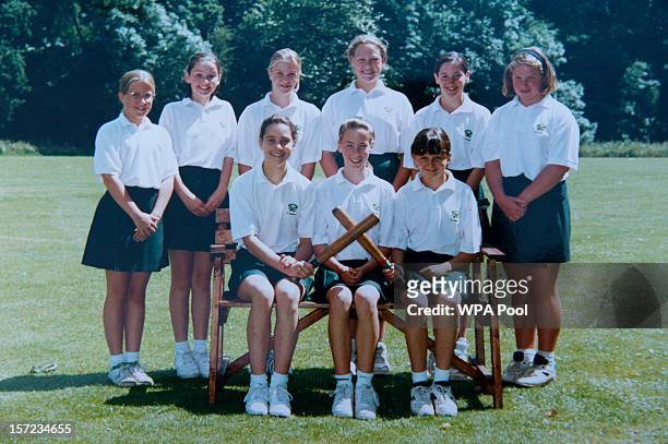 In this undated collect photo provided by St Andrew's School, Kate Middleton is pictured in a rounders team photo during her time as a pupil at St...